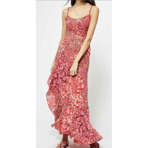 Free People Forever Yours Smocked Slip Dre Red S - Picture 4 of 5